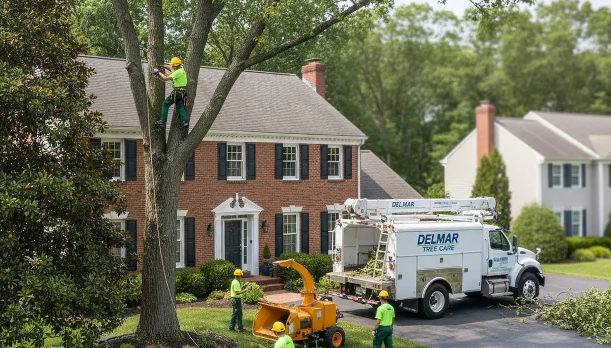 Residential tree removal and trimming service in Delmar near Salisbury MD improving yard safety and appearance