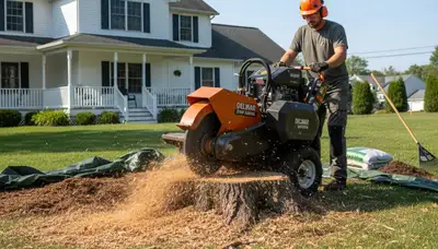 Professional stump grinding service removing tree stumps in Delmar, MD near Salisbury tree removal experts