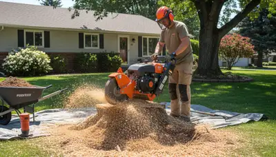 Professional stump grinding removing tree stumps in Fruitland, MD by Salisbury tree removal experts