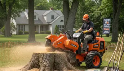 Professional stump grinding service removing tree stumps in Hebron, near Salisbury MD lawns