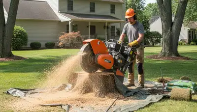 Stump grinding service removing tree stumps in Pittsville, MD by professional Salisbury tree specialists