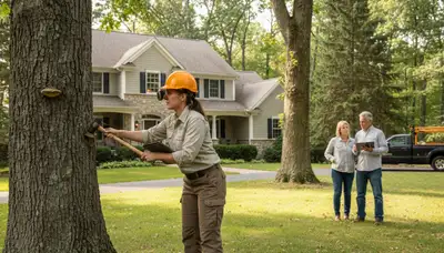 Certified arborist performing tree health assessment for Delmar, DE homeowners near Salisbury, MD