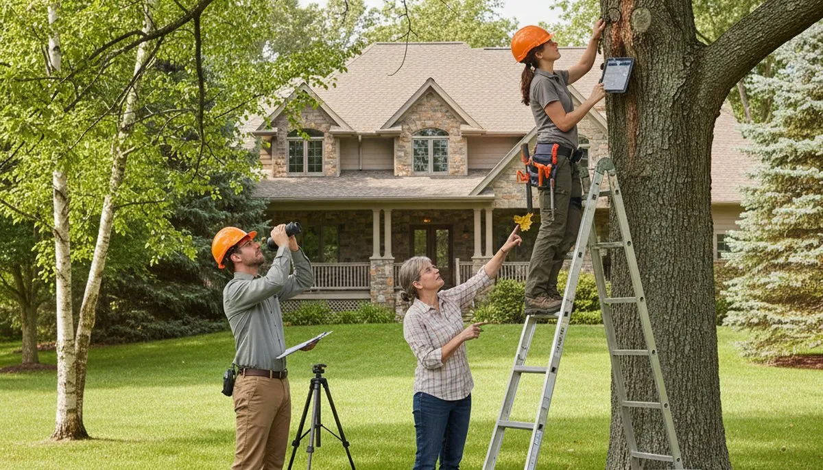 Certified arborist performing tree health assessment in Hebron, MD for Salisbury tree removal services
