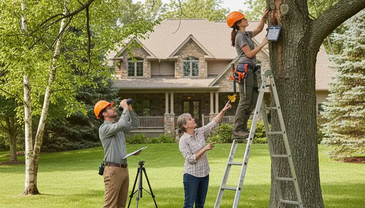 Certified arborist performing tree health assessment in Hebron, MD for Salisbury tree removal services