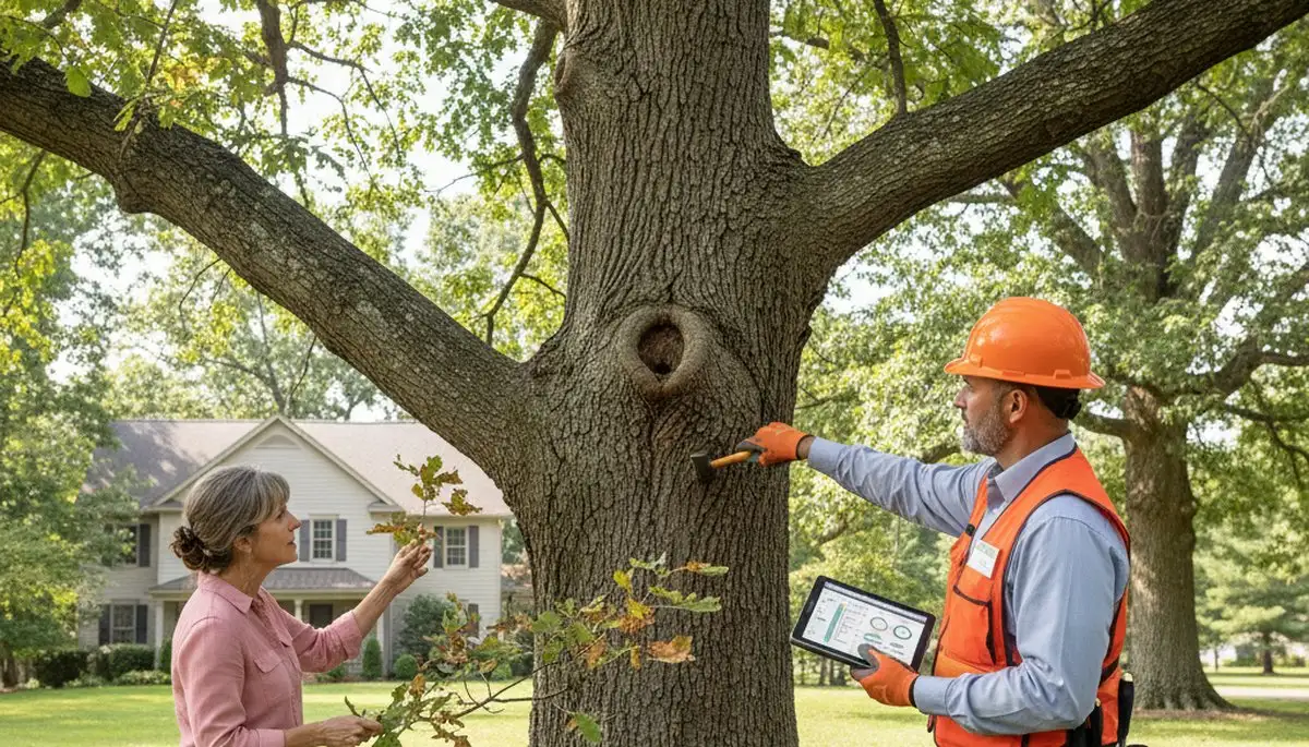Certified arborist performing tree health assessment for homeowners in Mardela Springs, near Salisbury MD