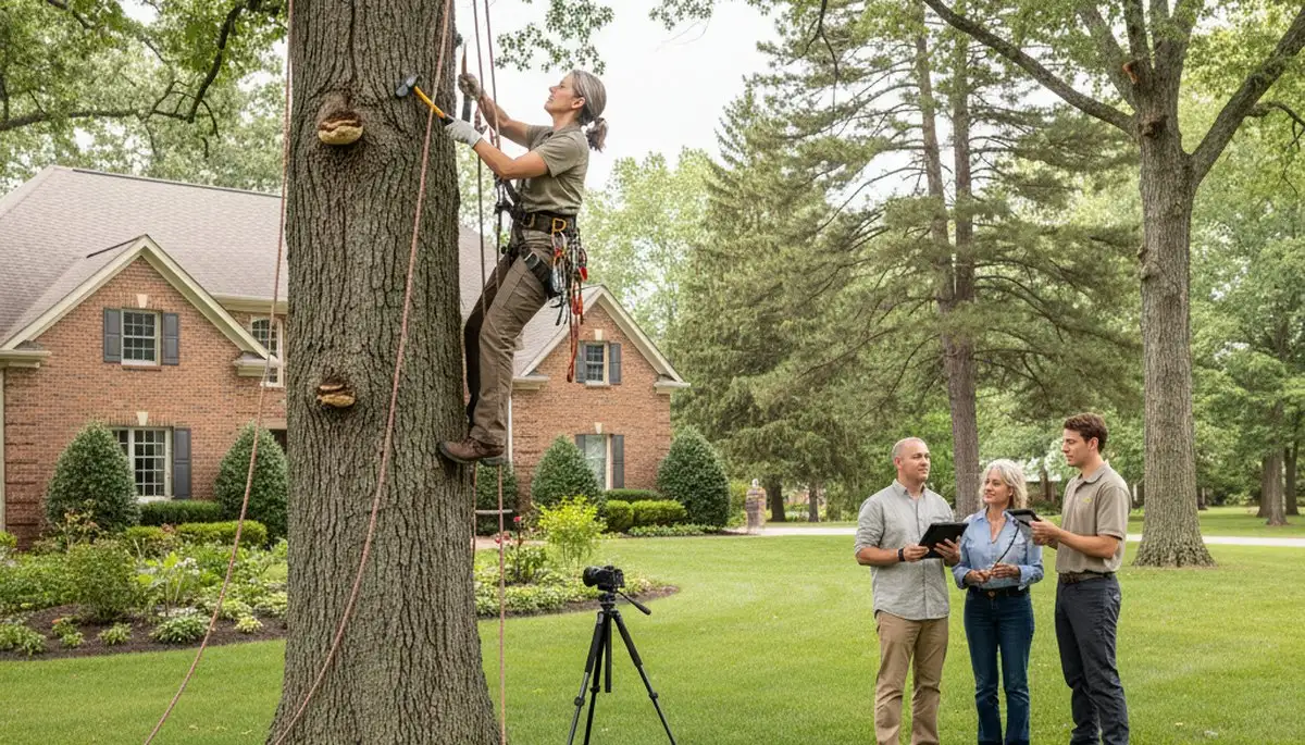 Certified arborist performing tree health assessment for homeowners in Pittsville, near Salisbury MD
