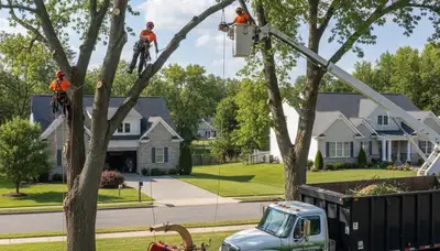 Professional tree removal service in Salisbury MD safely cutting and clearing large oak tree