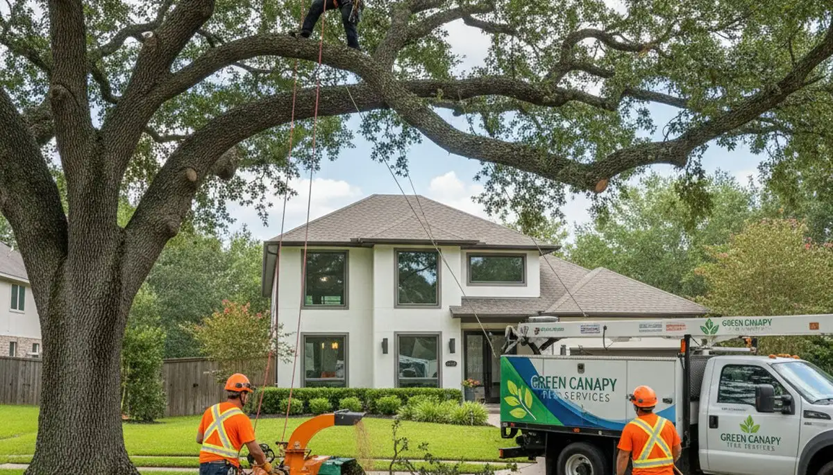 Arborist trimming coastal oak tree in Salisbury, MD for professional tree maintenance and safety